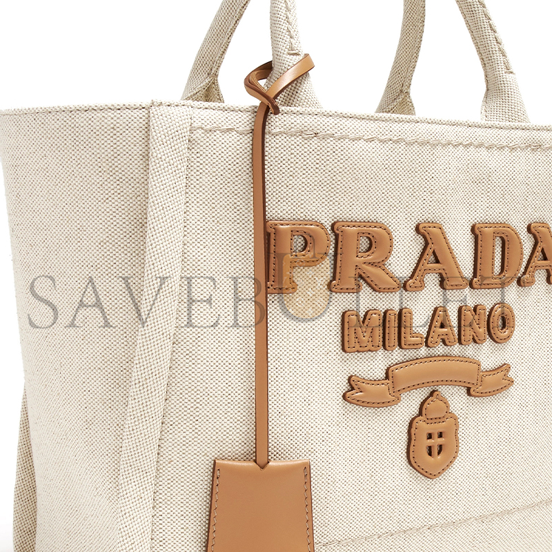 Pra*a brand-typography linen-blend tote bag 1bg474 (31*24*13cm)